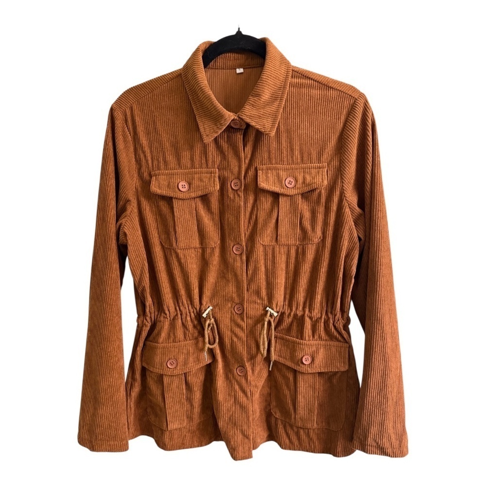 Women’s Long Sleeve Flap Pockets Drawstring Jacket - Picture 4 of 7